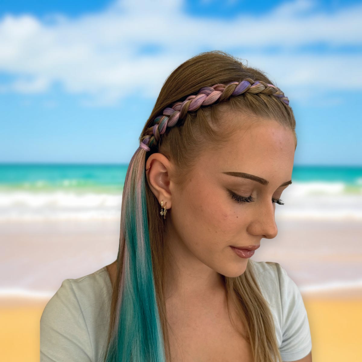 Rainbow Braids braid style at Mermaid Braids Gold Coast